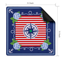 Tapis de jeu de mahjong nautique de 31,5 pouces, motif hortensia, boussole et ancre, tapis de jeu antidérapant et insonorisant pour fêtes à domicile