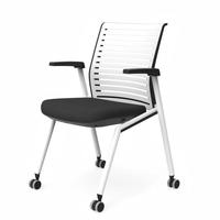 Chaise de séminaire moderne pliable et mobile avec accoudoir fixe et dossier respirant, idéale pour la formation et le bureau