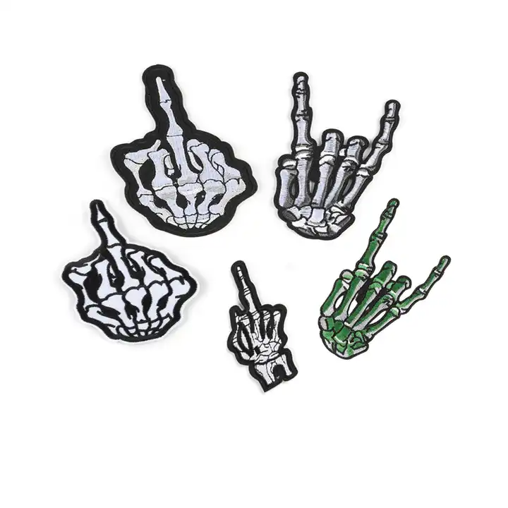 Skull Middle Finger Iron On Embroidered Clothes Patches For