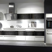 Meubles de cuisine modernes noirs, directement d'usine, avec charnières et paniers de rangement pour villa et appartement