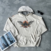 USA EU Winter Vintage Tattoo Fleece Hoodie Ace Spades Wings Flame Biker Streetwear Low quantité minimale de commande Fast Turnaround Rocker Fashion White
