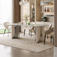 Table à manger rectangulaire moderne avec plateau en marbre, pieds en cuir et en métal, adaptée aux restaurants, hôtels et villas