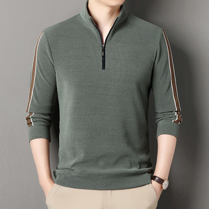 Haut de gamme hommes vêtements Semi fermeture éclair col montant pull printemps automne d'âge <span class=keywords><strong>moyen</strong></span> hommes ample décontracté à manches longues chemise T-shirt - Product Image 3