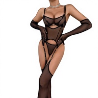 Set Lingerie Wanita Seksi Sensual 5PC Bahan Mesh Transparan Pakaian Dalam Etis Wanita Pakaian Klub untuk Penari Wanita Call of Night