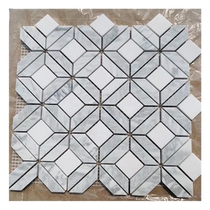 Carrelage de mosaïque de <span class=keywords><strong>géométrie</strong></span> Carlyle Carrelage carré en marbre blanc de Carrare aiguisé - Product Image 1