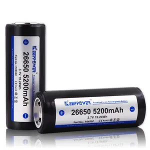 KeepPower 26650 3.7V 5200mAh高容量锂离子可充电26650电池，用于Convoy L6手电筒