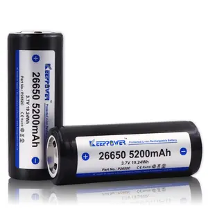 KeepPower Baterai 26650 Li Ion, Baterai 3.7 Kapasitas Tinggi 5200 V 26650 MAh untuk Senter L6 Convoy