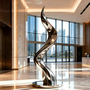 Escultura Redonda de Acero Inoxidable Pulido a Espejo, Estatua Moderna de Gran Tamaño para Piso, Revestimiento Personalizado, Decoración Comercial para Vestíbulo de Hotel de Lujo - Product Image 1