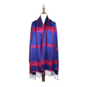 Celebrity cotton jacquard scarf plaid cashew shawl woven flowing beard scarf