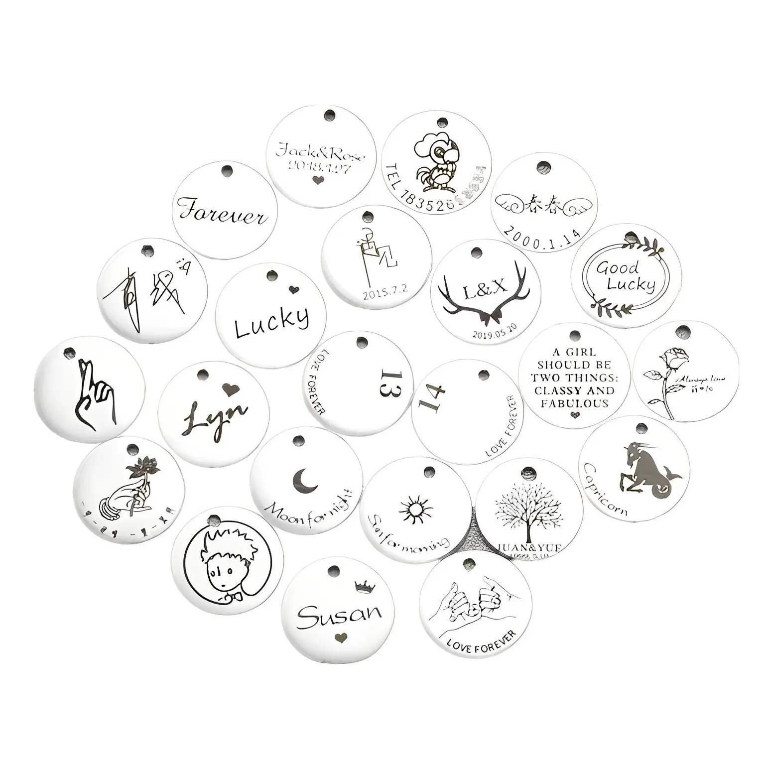 Custom popolare oro rame placcato argento acciaio inossidabile fai da te accessori pendenti incisi etichette per cani accessori per la creazione di gioielli