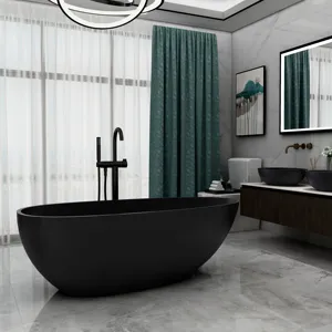 Grandi dimensioni OEM/ODM nero puro acrilico pietra artificiale solida superficie riparabile Freestanding Free Standing vasca da bagno all'ingrosso