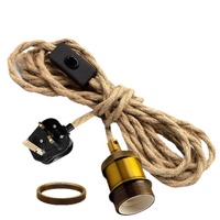 Support de lampe suspendu rétro en aluminium avec douille E27, cordon en chanvre, interrupteur et cordon d'alimentation standard britannique de 2 mètres