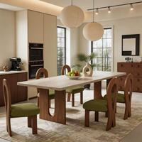 Meubles de salon de luxe, table basse longue en bois de chêne avec plateau en marbre, table à manger moderne en bois et chaises