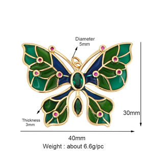 Pendentif jumbo en émail papillon libellule, couleur plaqué or véritable, fournitures de bijoux artisanaux M38 - Product Image 3