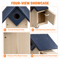 Nichoir écologique pour oiseaux bleus avec poteau, en bois de pin blanc d'Orient naturel, grande boîte à nids pour la décoration de jardin, patio ou extérieur.