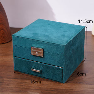 Fabrikneues Design Samt-Schmuckkästchen mit 2 Ebenen, Schmuck-Organizer, Etui für Ohrringe, Halsketten, Schmuckaufbewahrungsboxen mit Spiegel - Product Image 6