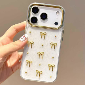 Custodia per telefono 3D con fiocco dorato e glitter per <span class=keywords><strong>iPhone</strong></span> 18 <span class=keywords><strong>Pro</strong></span> <span class=keywords><strong>Max</strong></span>, cover per cellulare per <span class=keywords><strong>iPhone</strong></span> 17 <span class=keywords><strong>Pro</strong></span> 16 15 LN034 - Product Image 3