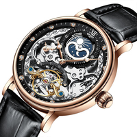 Montre mécanique automatique squelette pour homme avec affichage des phases lunaires, cadran ajouré, bracelet en cuir véritable, montre de luxe pour homme d'affaires