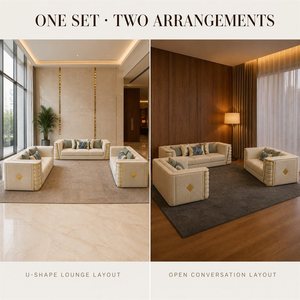 Lüks Kadife Koltuk Takımı 3+2+2 Premium Kadife Döşemeli Güneş Işığı Desenli Altın Kaplama Oturma Odası Koltuğu Krem Beyaz - Product Image 6