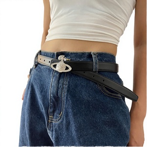 Cinturón de moda para mujer de piel de vacuno con hebilla de aleación de doble cara y diamantes de imitación, con logotipo personalizado Saturno, decorativo para falda estilo Emperatriz Viuda - Product Image 2