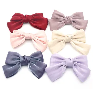 Custom Logo Silk Hairpin Bow Hair Pins Female Solid Color Hair Clip Women Girl Lady Factory Direct Sales 4.8*8.7*3cm 8colors 35G