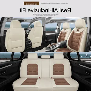 Asiento Fundas de coche de cinco asientos Cojines de asiento de lino universales para todas las estaciones Cojín completamente revestido Oso de dibujos animados Arte de tela - Product Image 5