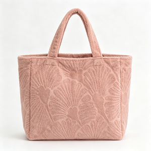 <span class=keywords><strong>Bolso</strong></span> de mano acolchado de felpa de tela de rizo color <span class=keywords><strong>rosa</strong></span> <span class=keywords><strong>empolvado</strong></span> para mujer con asas, cierre abierto, estilo spa, ideal para el verano - Product Image 2