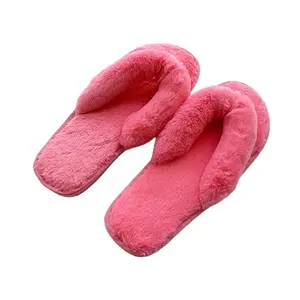Zapatillas de casa de piel sintética con suela de goma, chanclas rosas cálidas, venta al por mayor, OEM, fábrica de China, 2021, envío directo