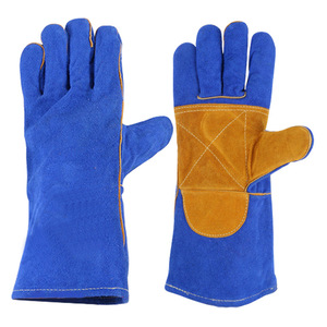 Gants de soudage en cuir de vachette double couche bleus, avec pouce renforcé, entièrement compatibles avec les écrans tactiles, pour la construction et la soudure à l'arc, avec doublure en coton - Product Image 2