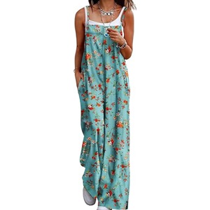 Women's Printed Floral Jumpsuit Comfortable Sleeveless Wide Leg Design <strong>Loose</strong> <strong>Fit</strong> for Holiday Casual Wear - Product Image 2