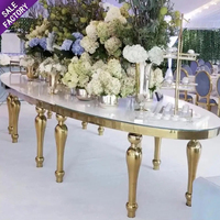 Table de mariage en acier inoxydable doré avec plateau en verre miroir noir, ensemble de 12 chaises pour mariage