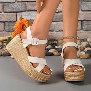 Sandalias de Plataforma con Cuña para Mujer ZGBROTHERS, Elegantes, de Verano, Color Sólido, Impermeables, con Tiras de Cuerda Tejida, Suela Gruesa de Gamuza y Tacón Alto - Product Image 6
