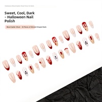 Faux ongles à presser en amande, motif fantôme araignée et goutte de sang pour Halloween, pour salon de manucure