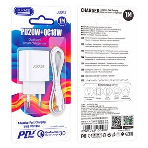 Chargeur rapide Jokade 20W USB-C USB-A avec câble de 1 m blanc - Product Image 5