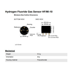 Capteur de gaz fluorure d'hydrogène Membrapor HF/MI-10, capteur électrochimique de sécurité, conforme RoHS - Product Image 3