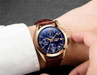 Montre-bracelet à quartz pour homme LIGE 9839, chronographe, affichage de la date, cadran noir de 40 mm, boîtier en or rose, bracelet en cuir marron, verre Hardlex
