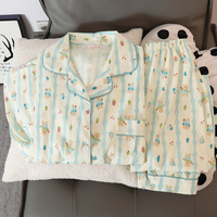 Pyjama en crêpe de coton à manches longues pour femme 2026, style cardigan à revers