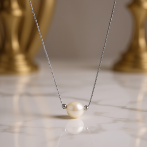 Amy Amy Pearl Necklace Faux Pearl Round White 925 <b>Silver</b> <b>Snake</b> <b>Chain</b> Minimalist Pendant For Women Everyday Wear - Product Image 2