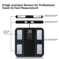 Analyseur de graisse corporelle intelligent à 8 électrodes, écran couleur TFT, plateforme en verre trempé, compatible avec l'application, capacité de 180 kg, numérique