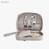 Sac de rangement multifonctionnel zippé en cuir PU Saffiano abricot pour accessoires électroniques