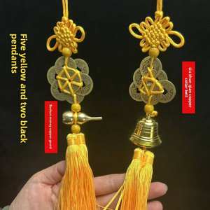 Figura de Moneda de los Cinco Emperadores con Nudo Chino, de Latón, Forma Hexagonal/Octogonal, Semielaborada, Adornos de Borlas Bicolor, Primavera - Product Image 1