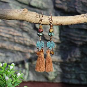 Ethnic Fashion <b>Earrings</b> Long <b>Tassel</b> Bead Shell Leather Floral Design Handmade Women's Accessories Four Seasons Style - Product Image 2