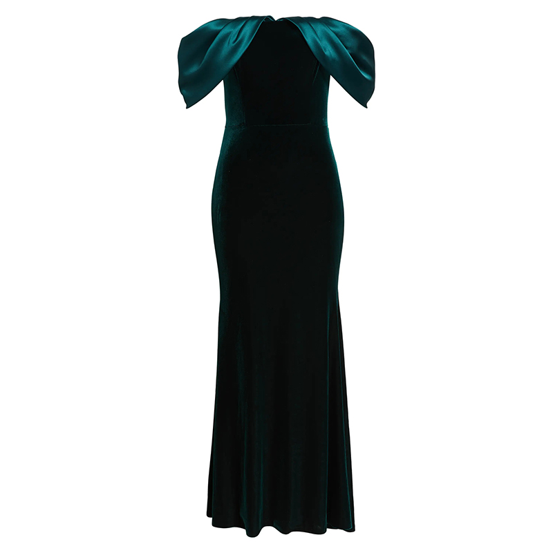slim fit dress slacks Zapakasa Women Dark Green Velvet Maxi Formal Dress Mermaid One Shoulder  Holiday Party Dress main image 0