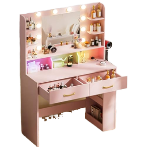 Modern <b>Vanity</b> Desk Large Drawers Removable <b>Mirror</b> Dimmable LED <b>Lights</b> 3 Lighting Modes Adjustable Bathroom Living Room 3D DESIGN - Product Image 1