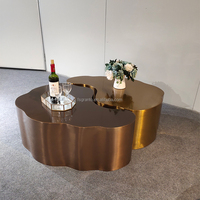 Juego de Mesa de Té de Acero Inoxidable Dorado, Mesa de Centro Irregular de Diseño Creativo y Lujoso