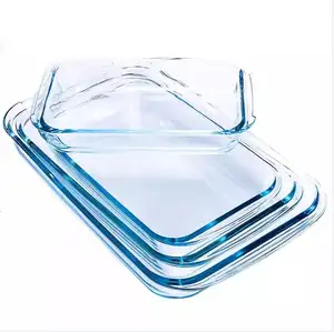 Bandeja de vidrio transparente para horno, recipiente de vidrio para hornear, Rectangular