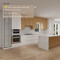 Ensembles complets d'armoires de cuisine modernes Alvin avec îlot central, armoires en bois modulaires personnalisées pour villa, appartement, cuisine domestique