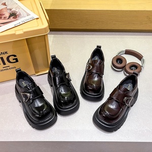 Spring New Mei Manlin <strong>Velcro</strong> Loafers for <strong>Women</strong> Thick Soled PU Classic Fashion Height Increasing Single <strong>Shoes</strong> - Product Image 1