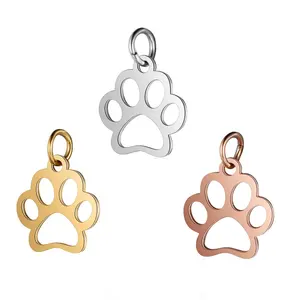 DIY 15mm Silver/Gold/Rose gold simple style cheap wholesale stainless steel dog paw charm for jewelry bracelet necklace making