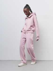 高品質カスタムピンクレディーススポーツスーツ1セット、通気性のあるエコフレンドリーなジップアップ長袖フード付きスウェットシャツ付き - Product Image 2